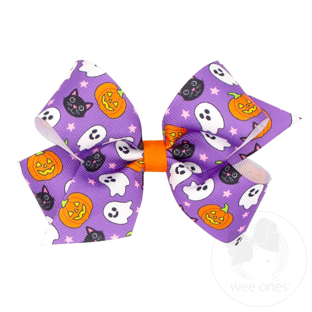 Medium Purple Halloween Print Hair Bow - PURPLE