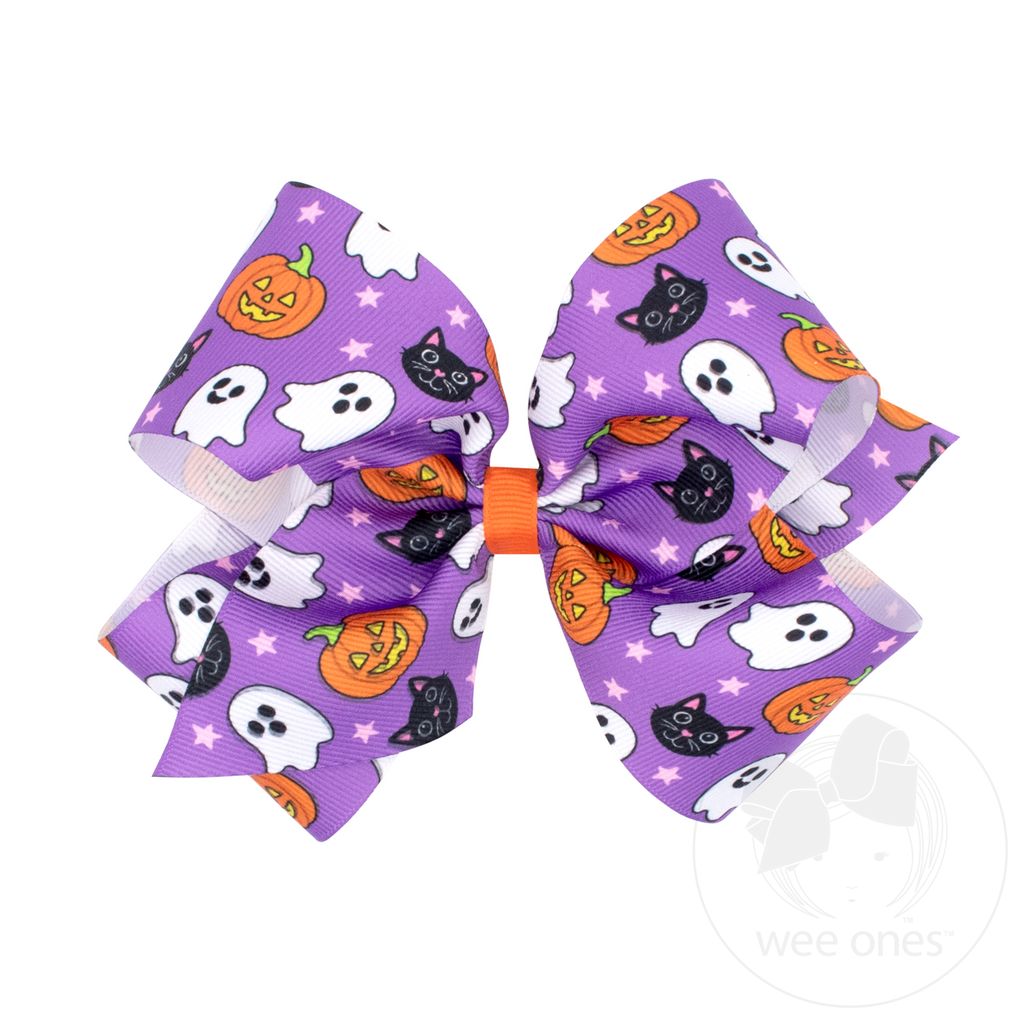 King Purple Halloween Print Hair Bow - PURPLE