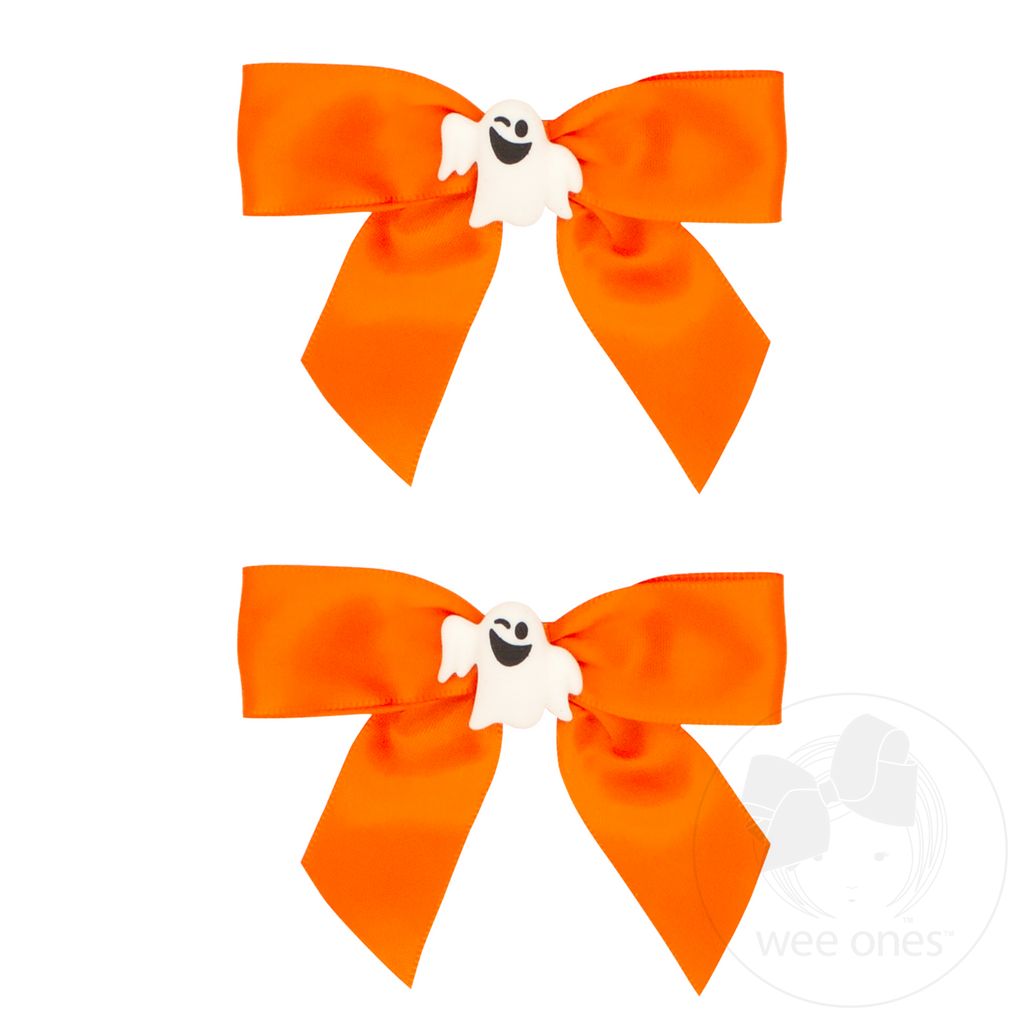 Small Halloween Ghost Satin Hair Bow - GHOST