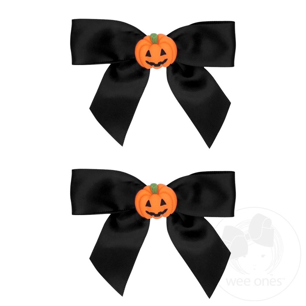 Small Halloween Jack o' Lantern Satin Hair Bow - JACK O LANTERN