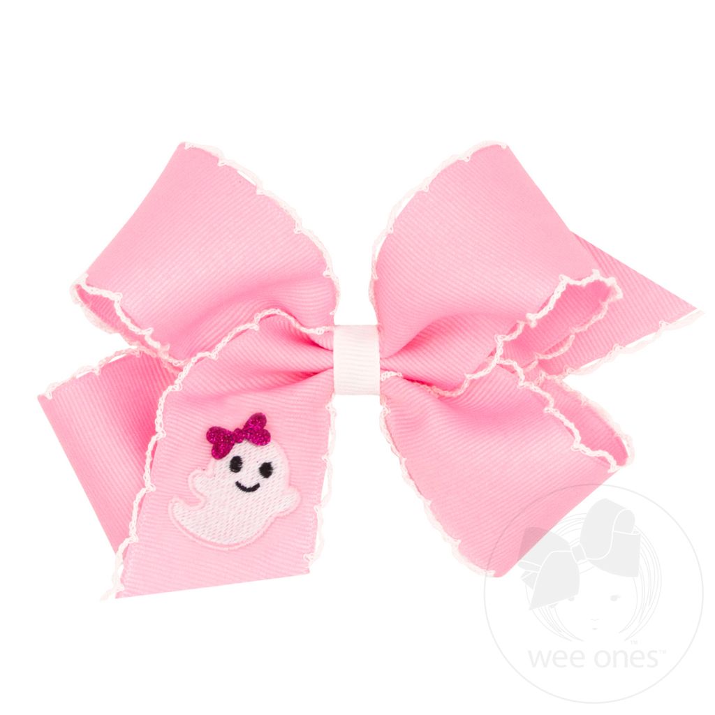 Medium Halloween Ghost Embroidery Moonstitch Hair Bow - GHOST