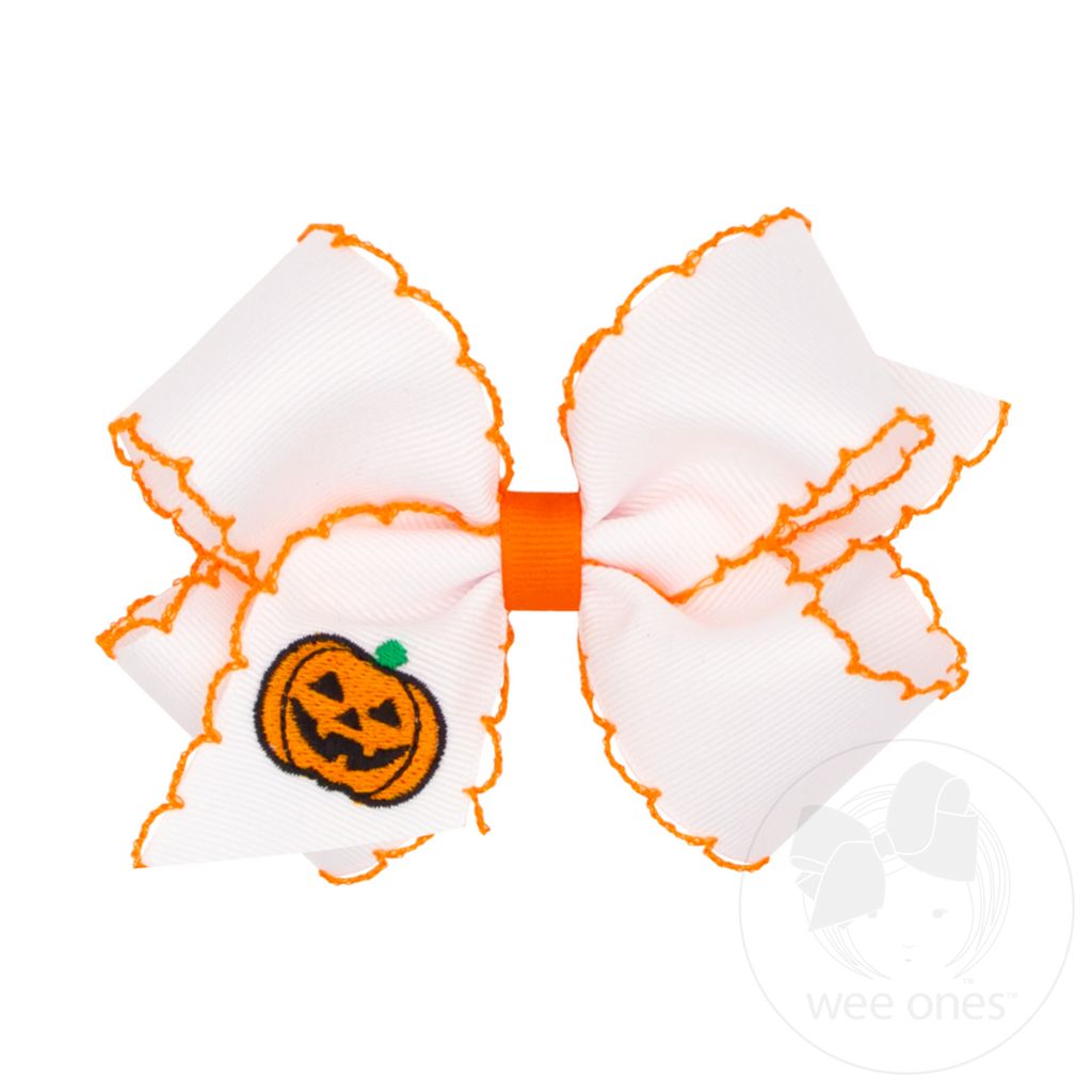 Medium Halloween Jack o' Lantern Embroidery Moonstitch Hair Bow - JACK O LANTERN