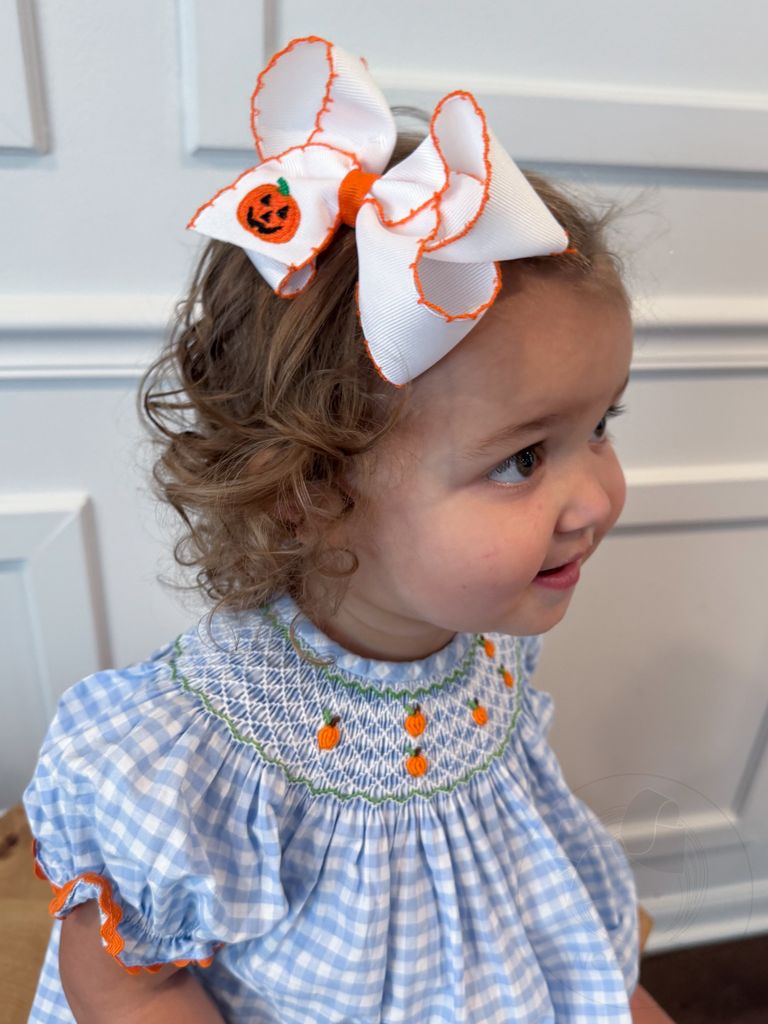 Medium Halloween Jack o' Lantern Embroidery Moonstitch Hair Bow