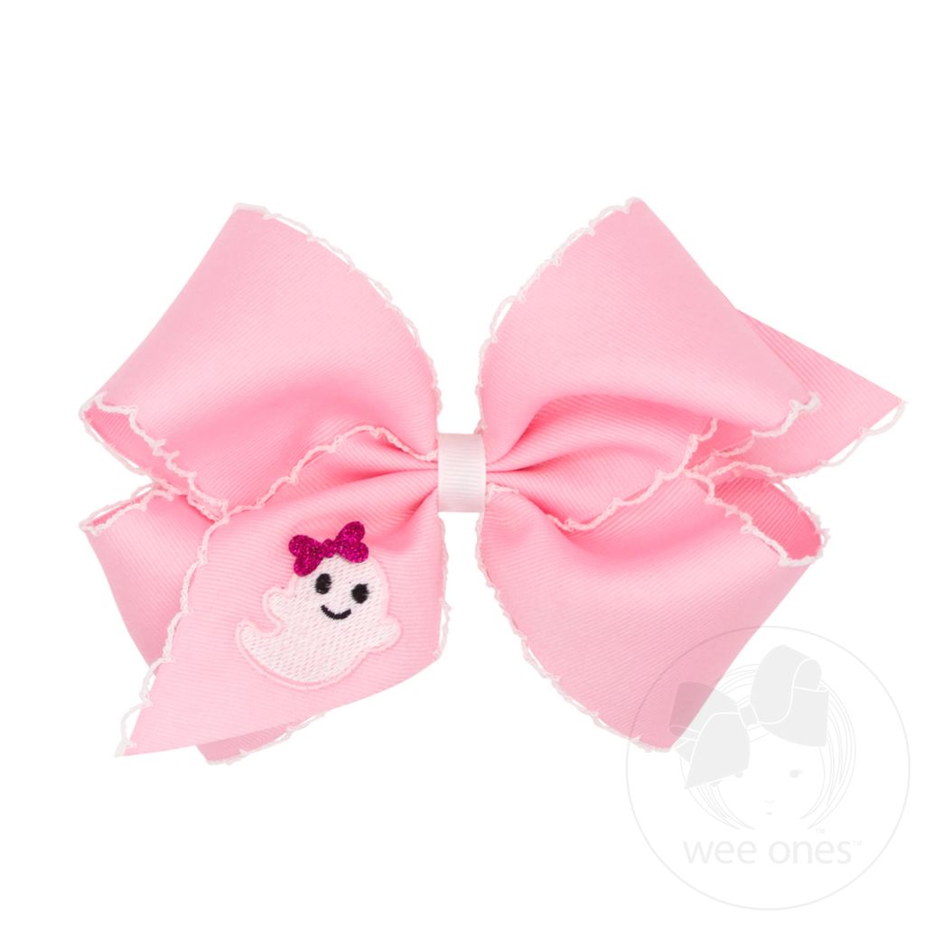 King Halloween Ghost Embroidery Moonstitch Hair Bow - GHOST