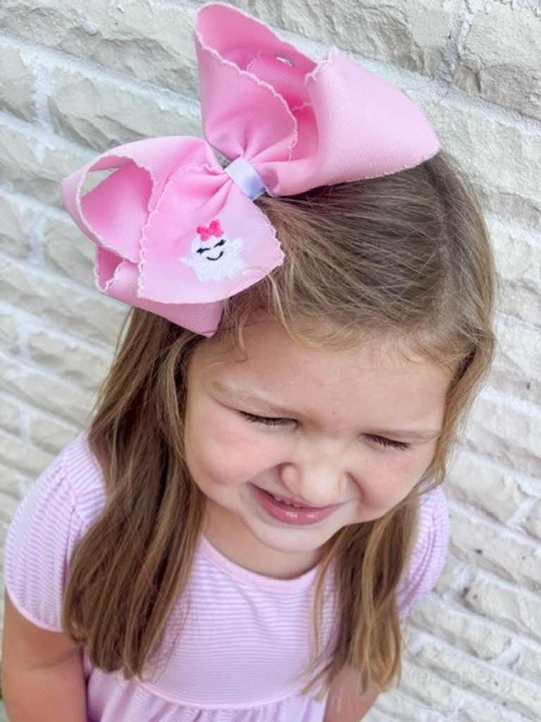 King Halloween Ghost Embroidery Moonstitch Hair Bow