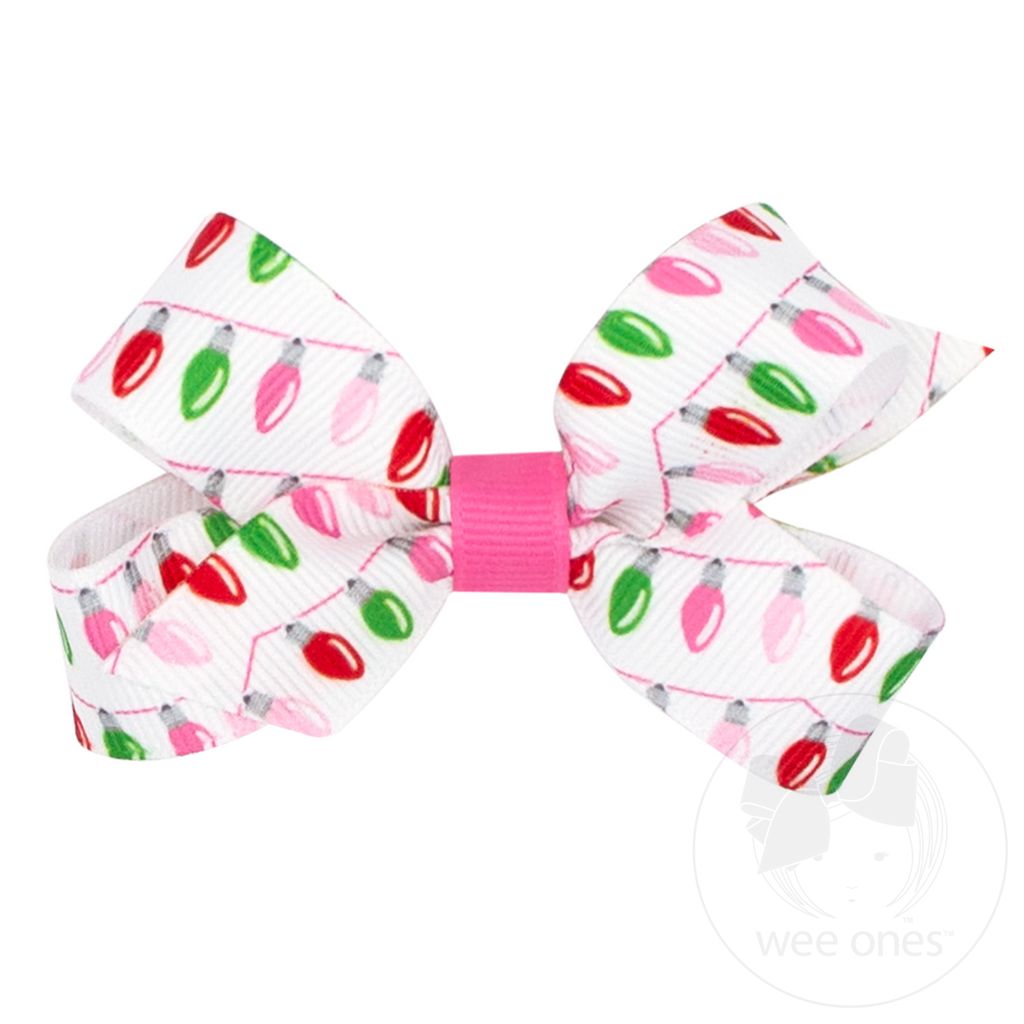Mini Pink Christmas Lights Print Bow - LIGHTS