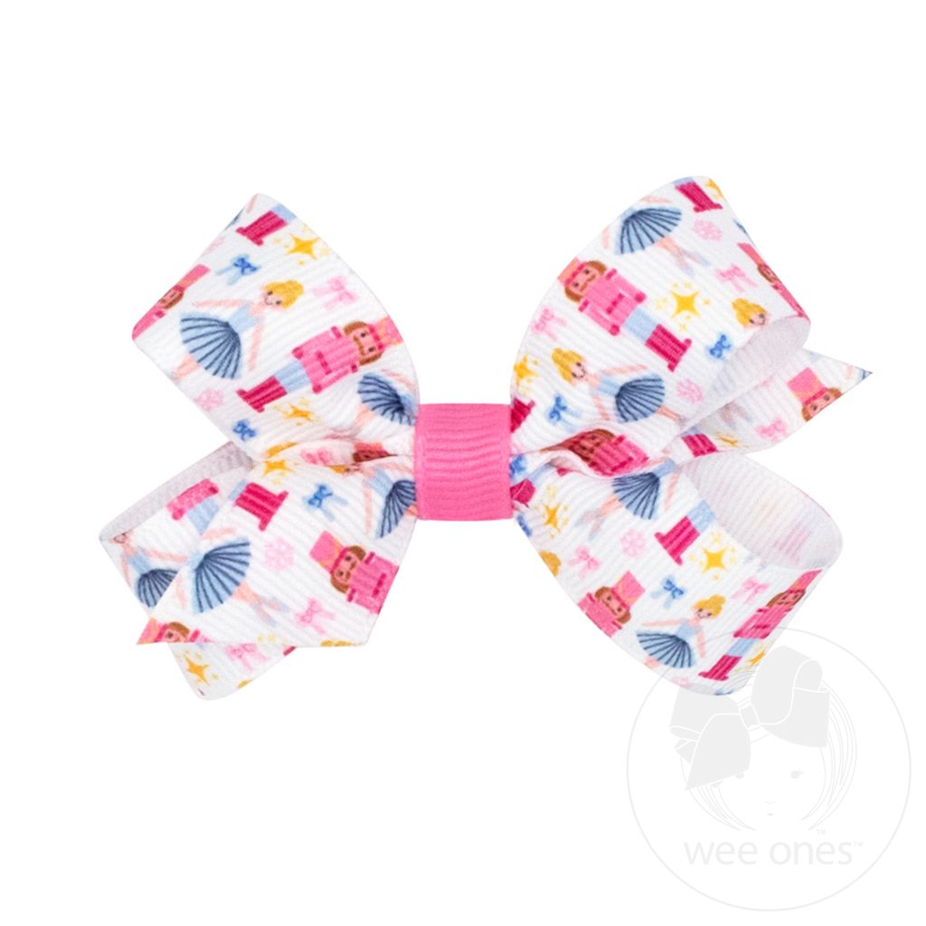 Mini Pink Nutcracker Print Bow - NUTCRACKER