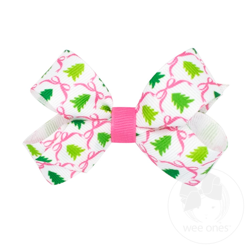 Mini Pink Christmas Tree Print Bow - TREE