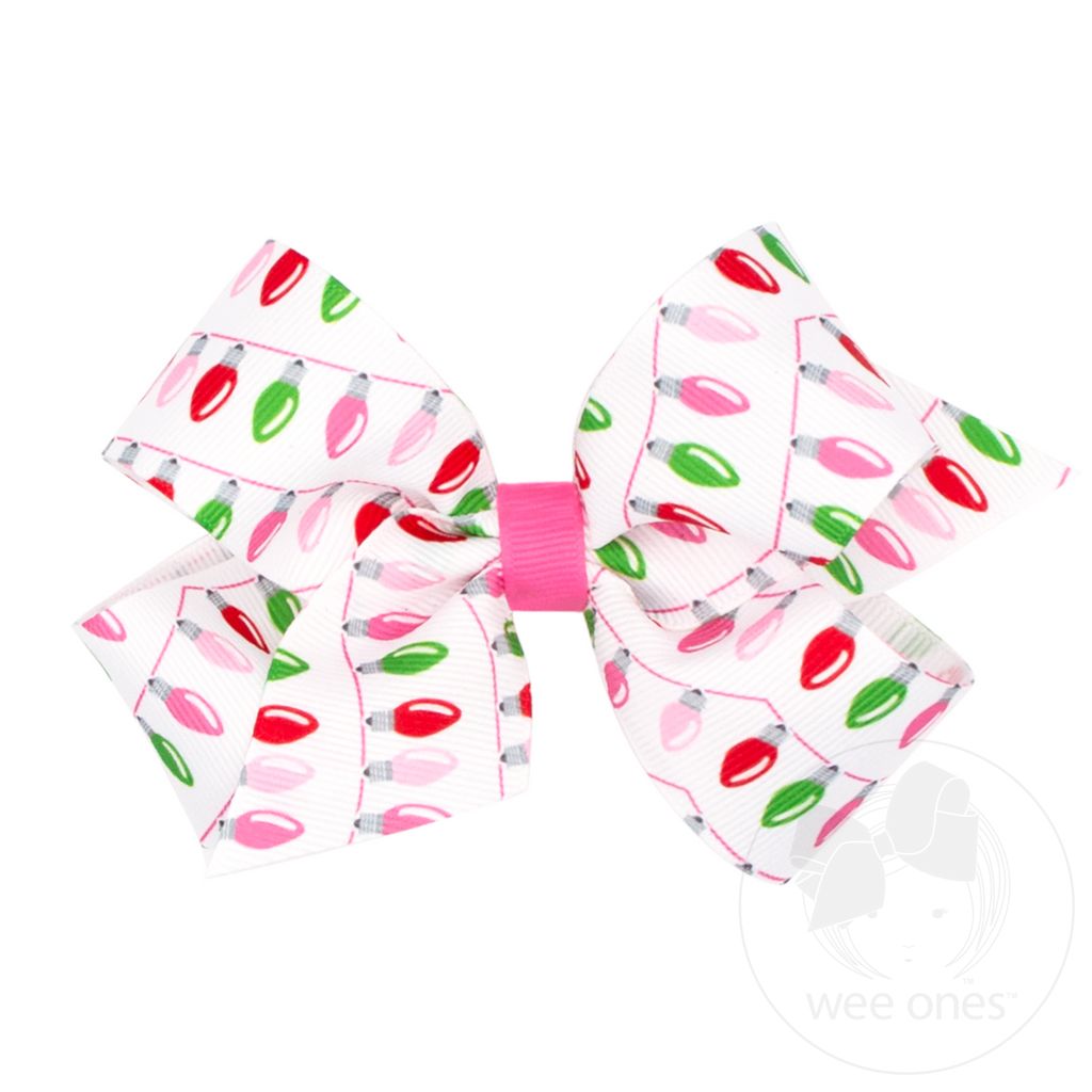 Medium Pink Christmas Lights Print Bow - LIGHTS