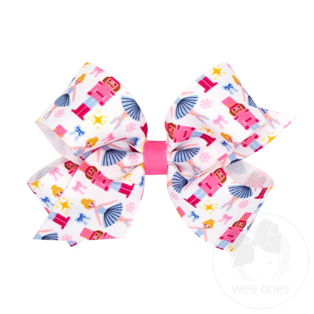 Medium Pink Nutcracker Print Bow - NUTCRACKER