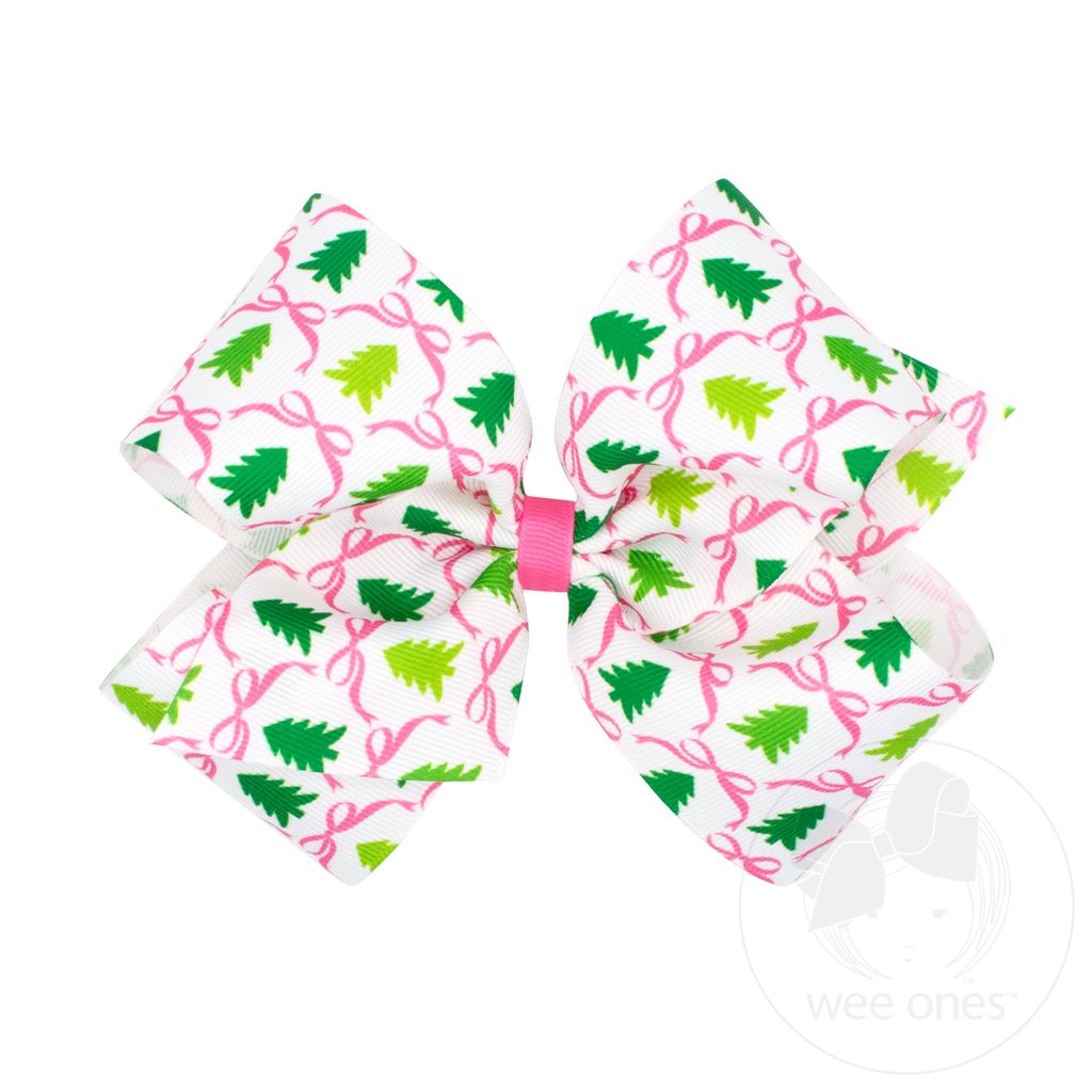 King Pink Christmas Tree Print Bow - TREE