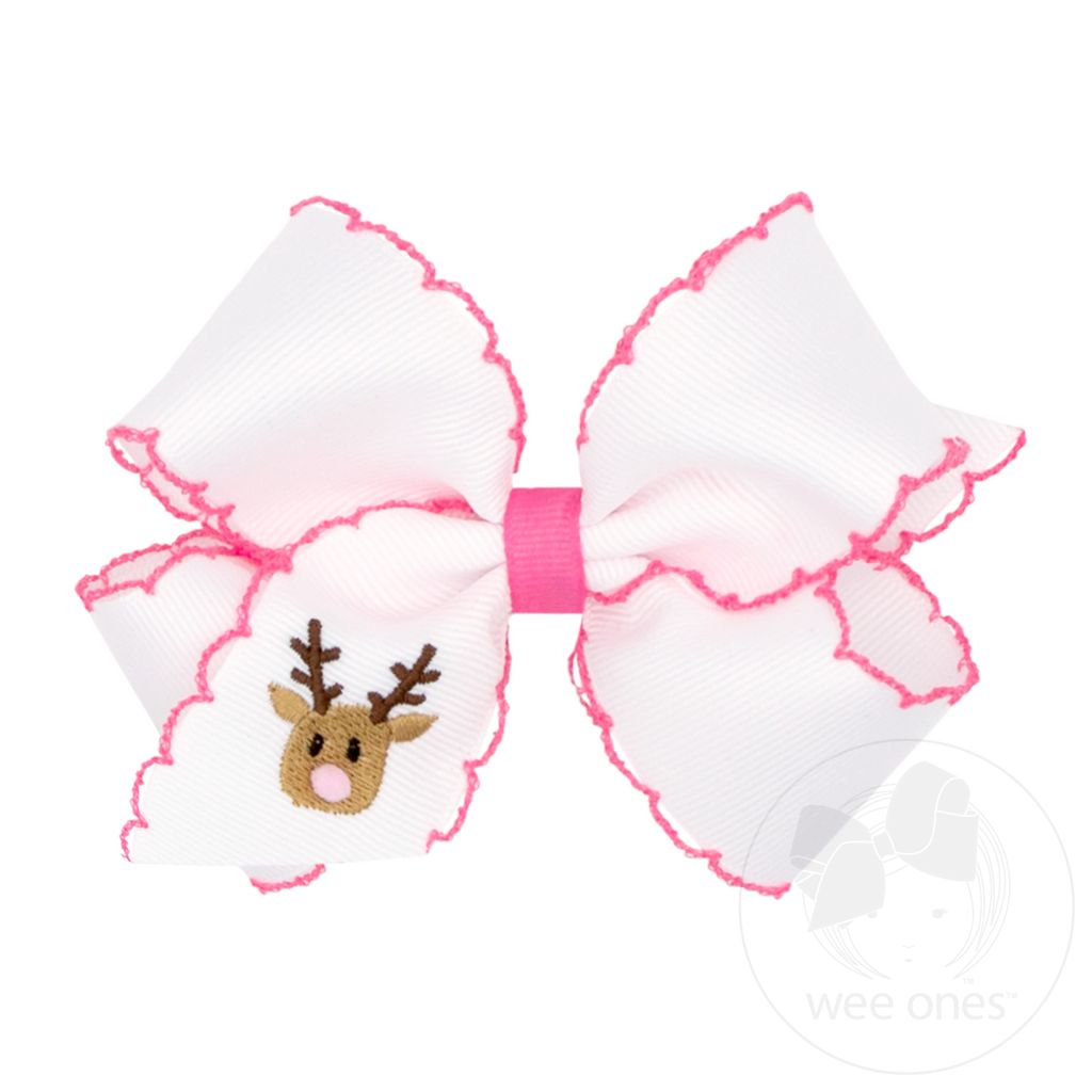Medium Moonstitch Reindeer Embroidery Hair Bow - REINDEER