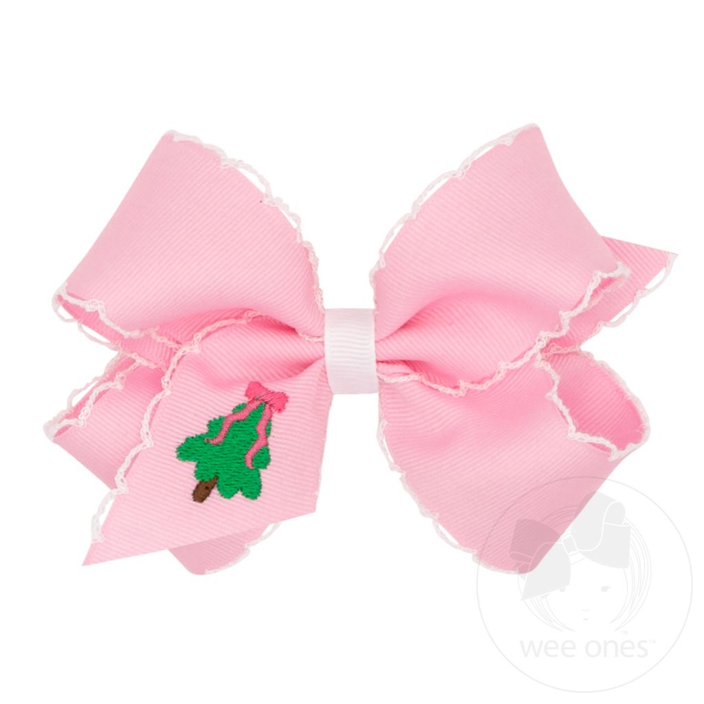 Medium Moonstitch Christmas Tree Embroidery Pink Hair Bow - TREE