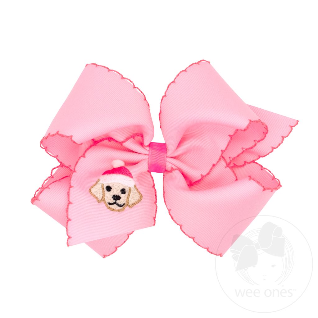 King Moonstitch Christmas Puppy Embroidery Hair Bow - DOG