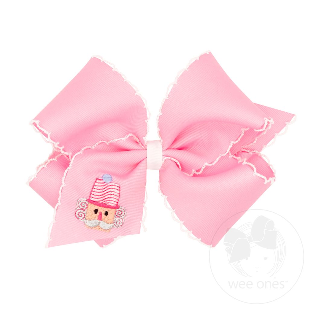 King Moonstitch Pink Nutcracker Embroidery Hair Bow - NUTCRACKER