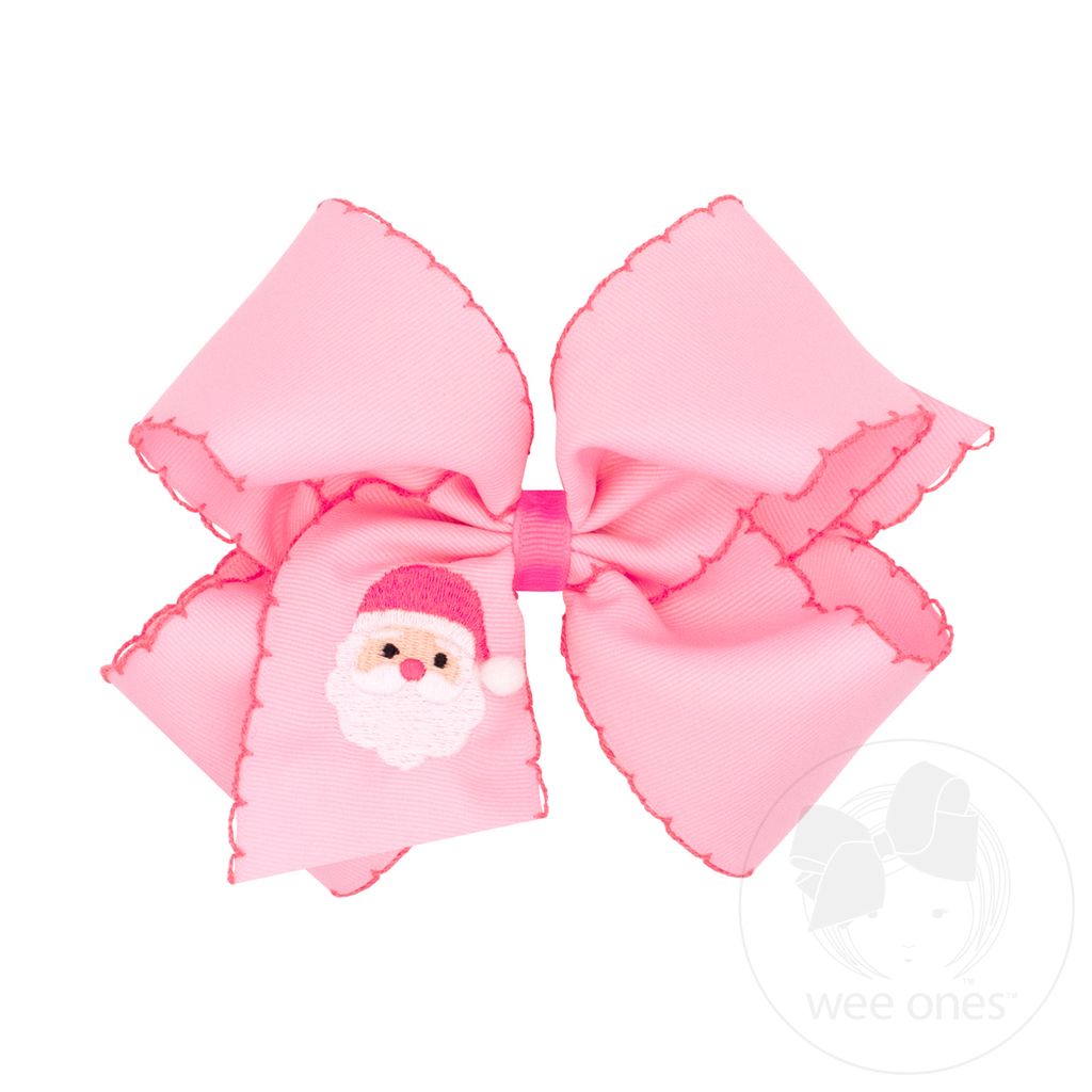 King Moonstitch Santa Embroidery Pink Hair Bow - PINK SANTA