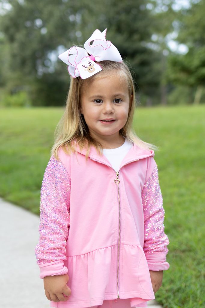 King Moonstitch Reindeer Embroidery Hair Bow