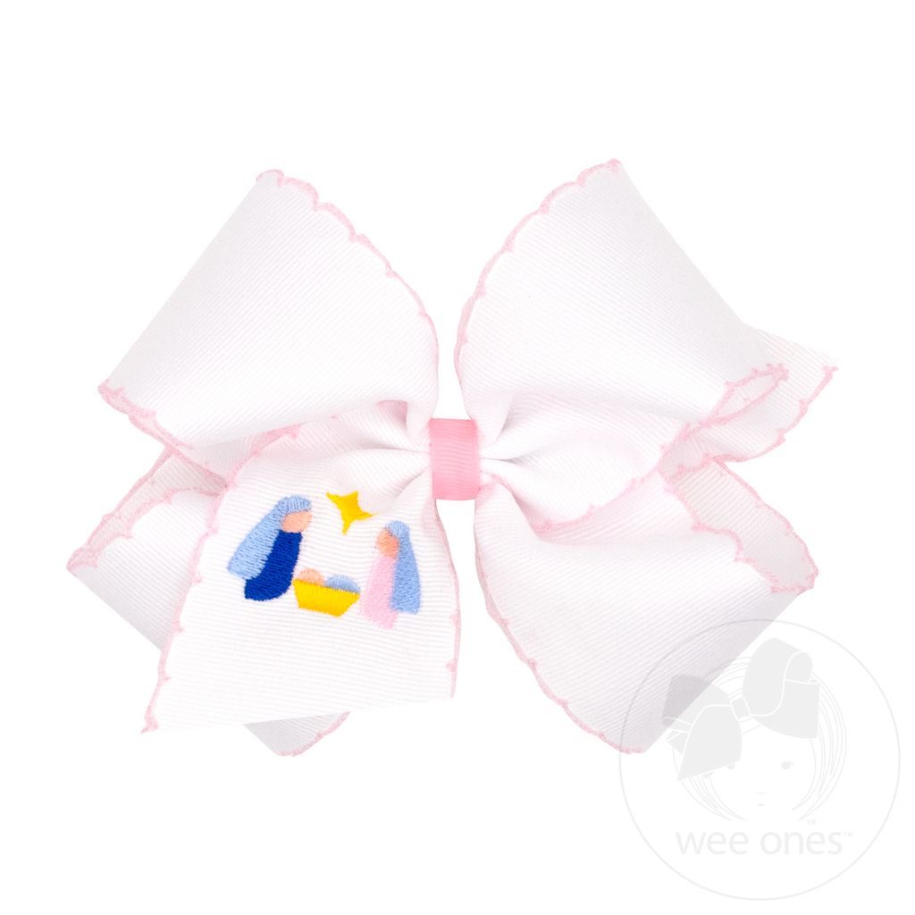 King Pink Nativity Embroidery Moonstitch Hair Bow - NATIVITY