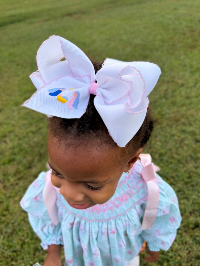 King Pink Nativity Embroidery Moonstitch Hair Bow