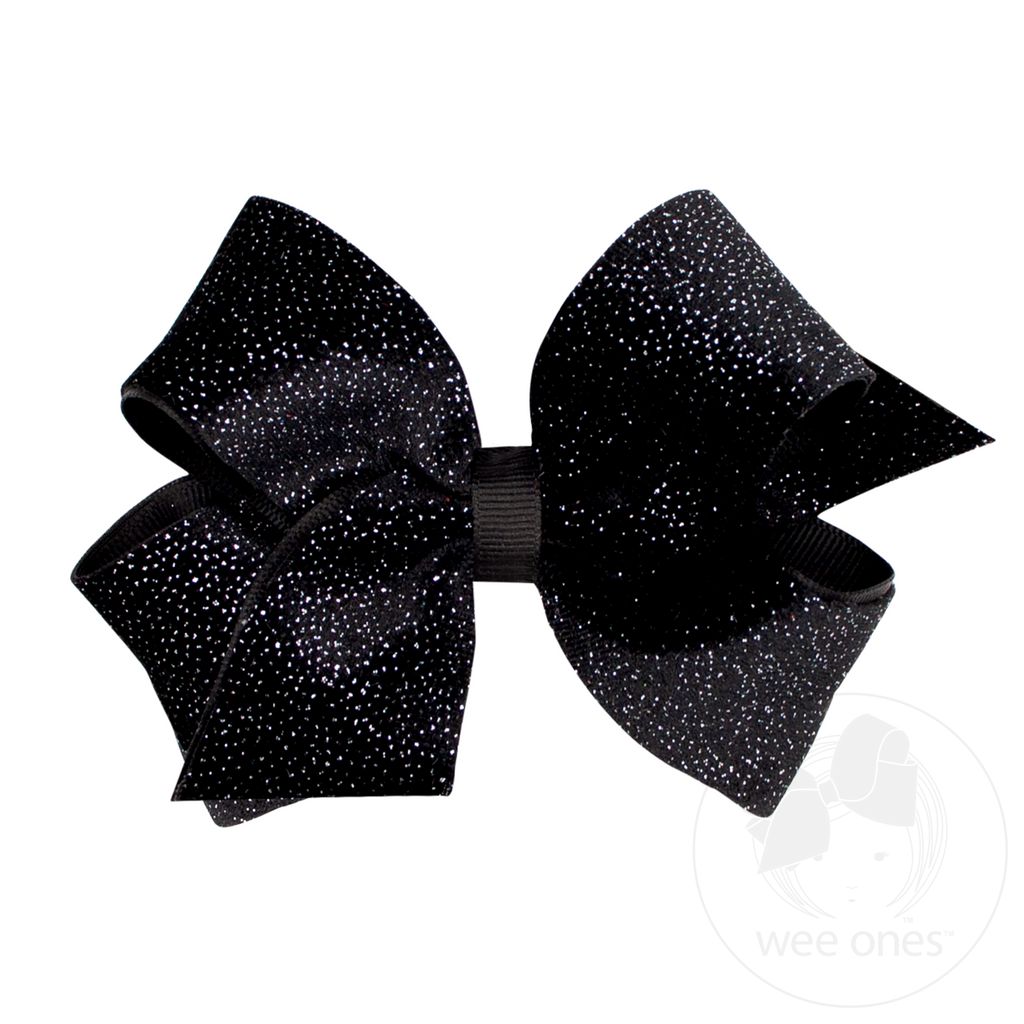 Medium Sparkle Velvet and Grosgrain Underlay Hair Bow - BLACK