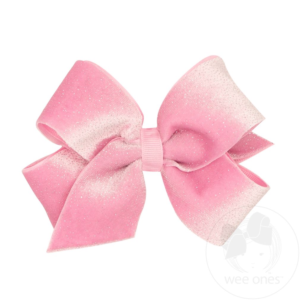 Medium Sparkle Velvet and Grosgrain Underlay Hair Bow - PEARL