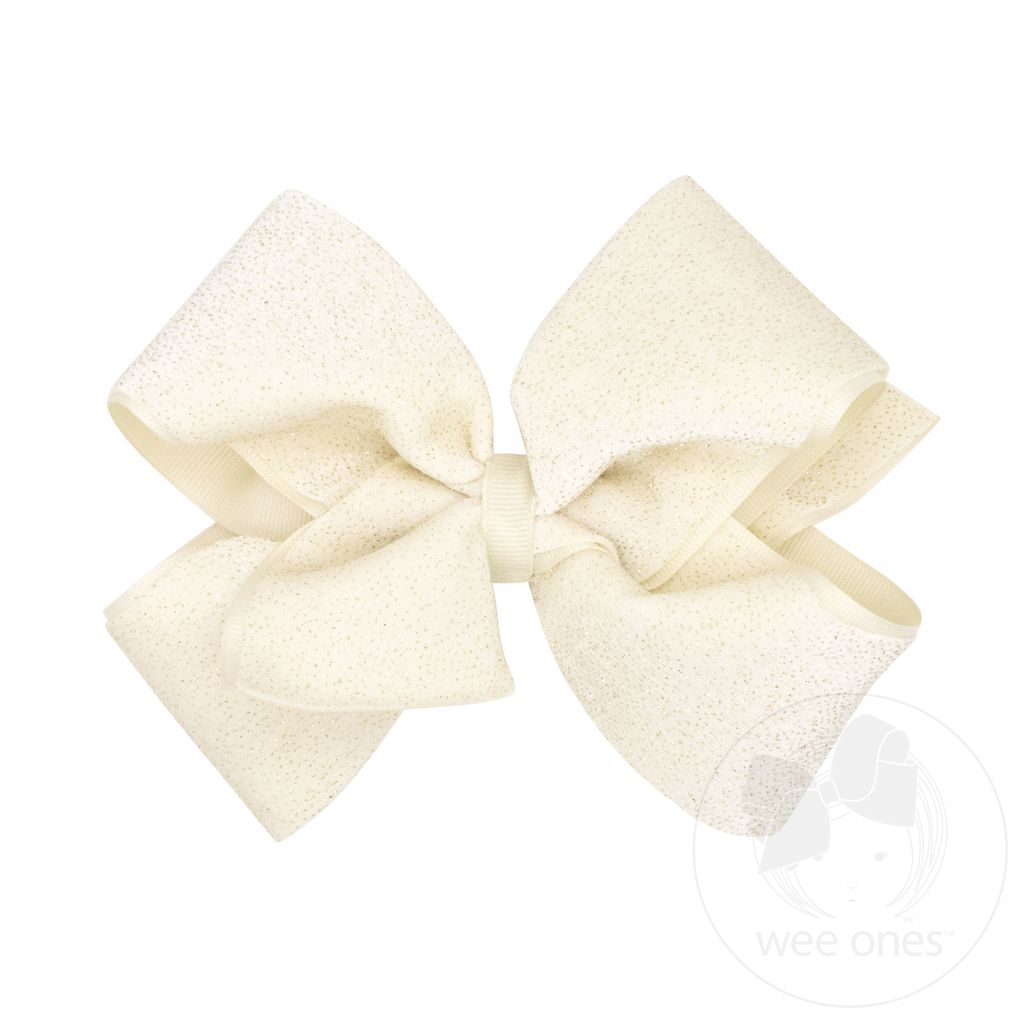 King Sparkle Velvet and Grosgrain Underlay Hair Bow - ANTIQUE WHITE