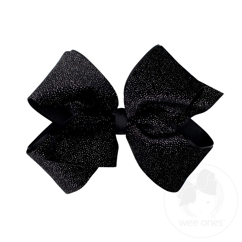 King Sparkle Velvet and Grosgrain Underlay Hair Bow - BLACK