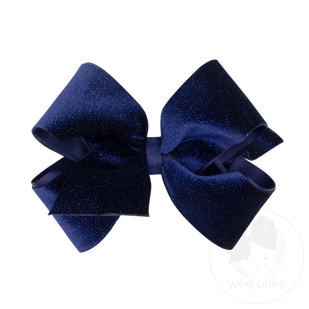 King Sparkle Velvet and Grosgrain Underlay Hair Bow - NAVY