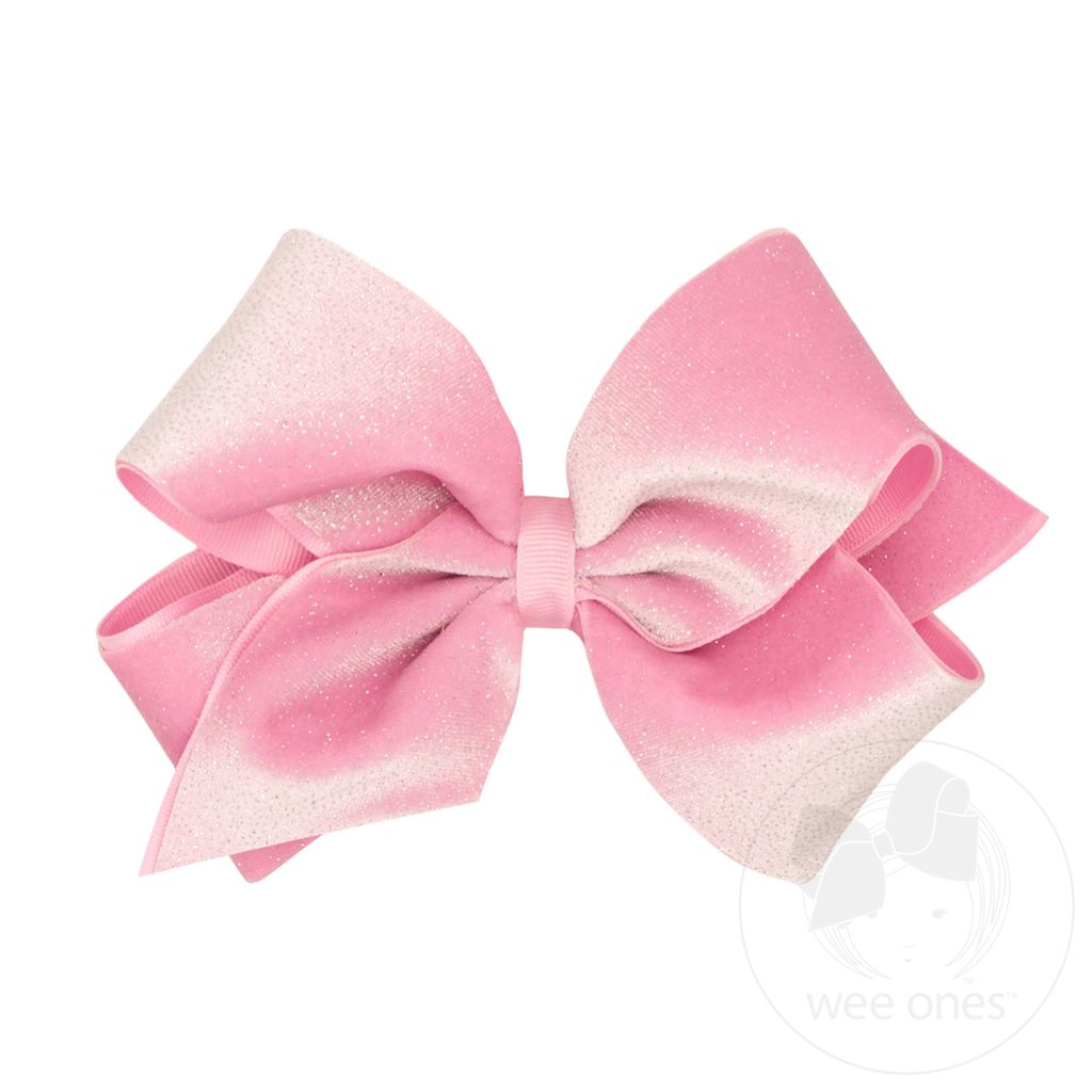 King Sparkle Velvet and Grosgrain Underlay Hair Bow - PEARL