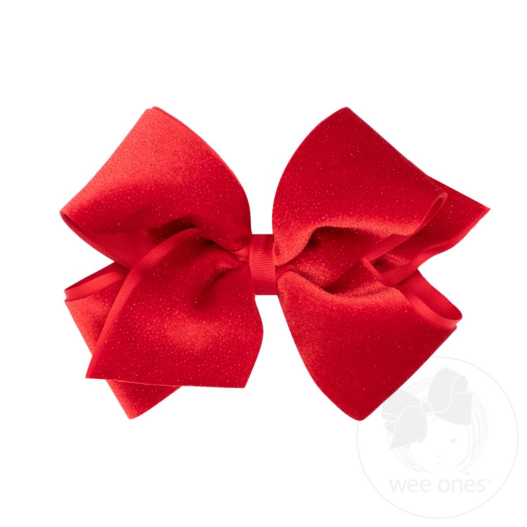 King Sparkle Velvet and Grosgrain Underlay Hair Bow - RED