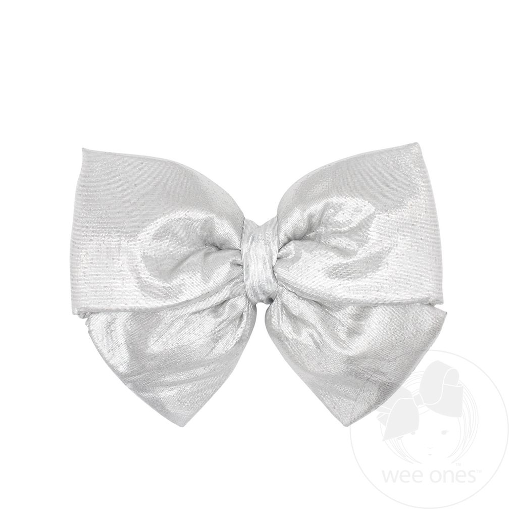 Medium Lamé Plush Hair Bow - SILVER
