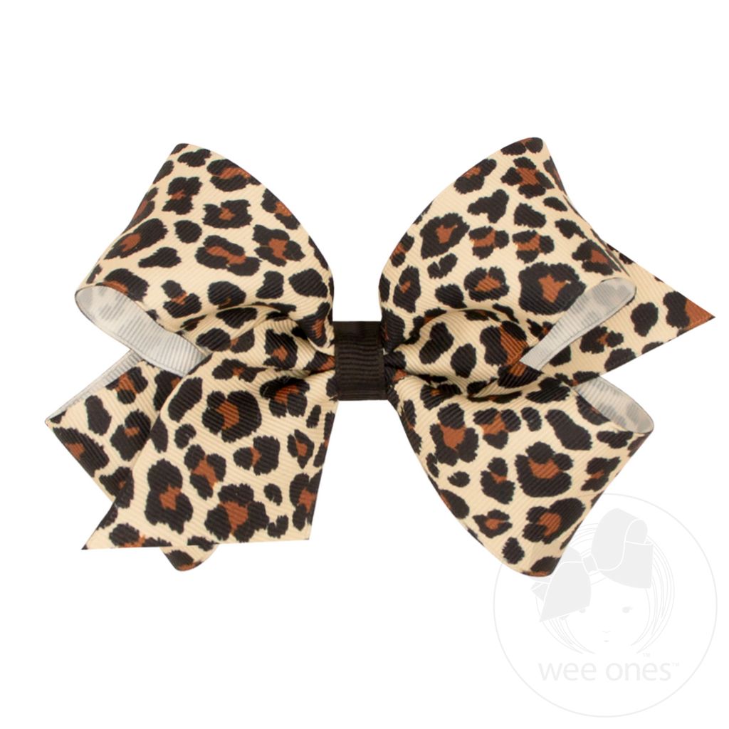 Medium Leopard Print Grosgrain Hair Bow - LEOPARD