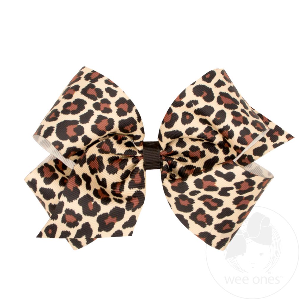 King Leopard Print Grosgrain Hair Bow - LEOPARD