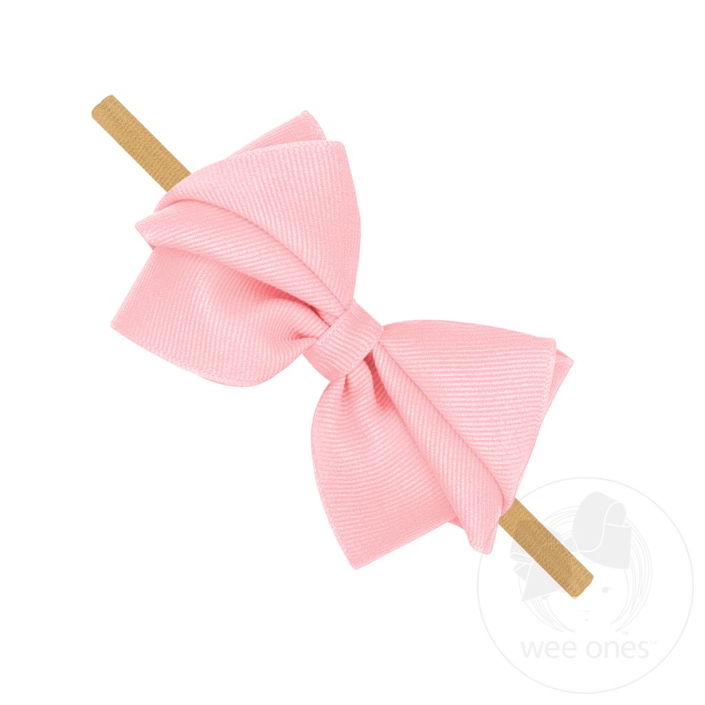 Small Pleated Grosgrain Bow on Baby Band - LT PINK