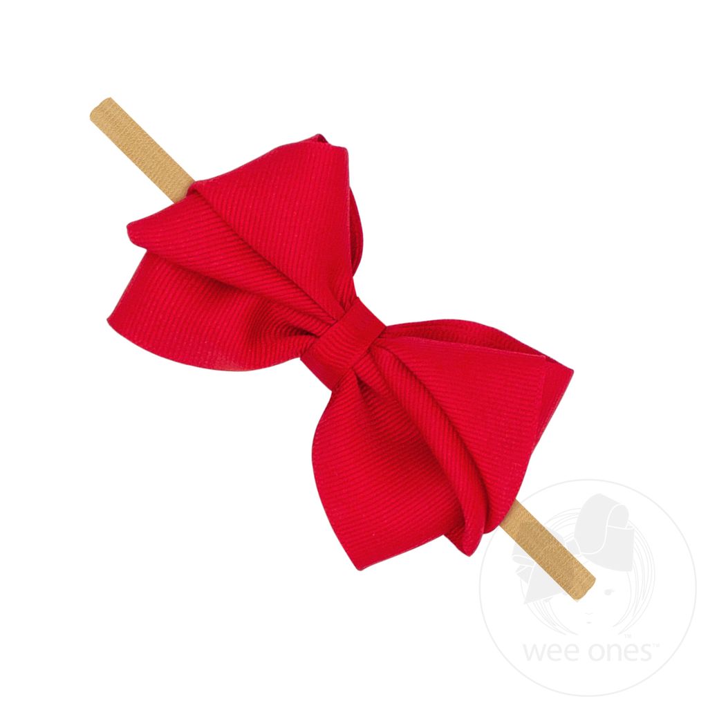 Small Pleated Grosgrain Bow on Baby Band - RED
