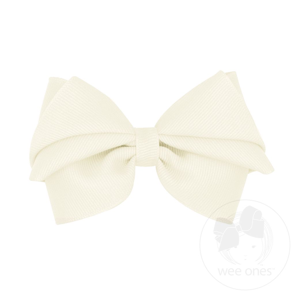 Small Pleated Grosgrain Hair Bow - ANTIQUE WHITE