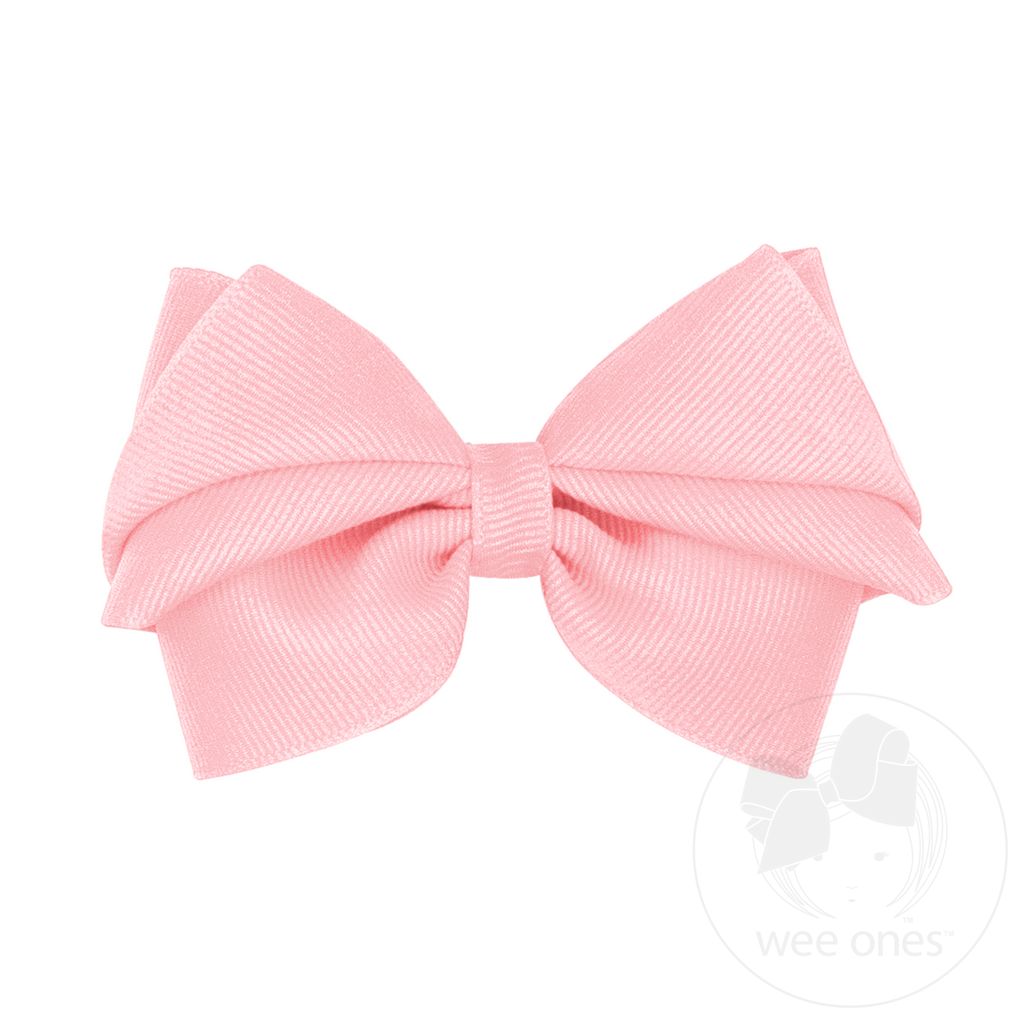 Small Pleated Grosgrain Hair Bow - LT PINK