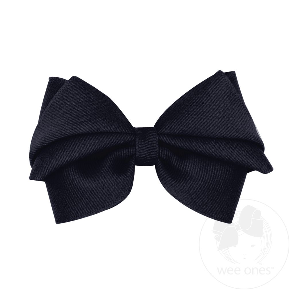Small Pleated Grosgrain Hair Bow - NAVY