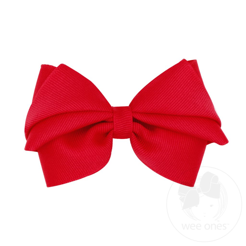 Small Pleated Grosgrain Hair Bow - RED