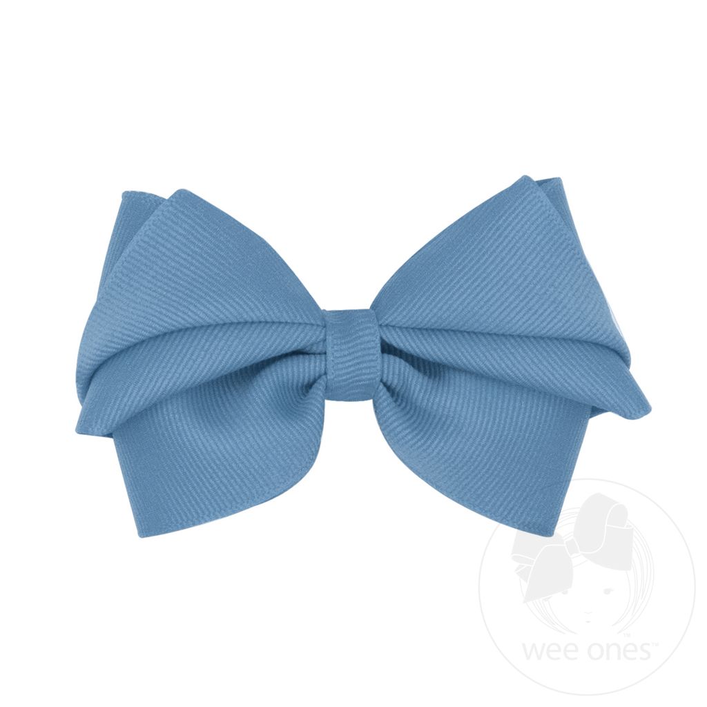 Small Pleated Grosgrain Hair Bow - SMOKE BLUE