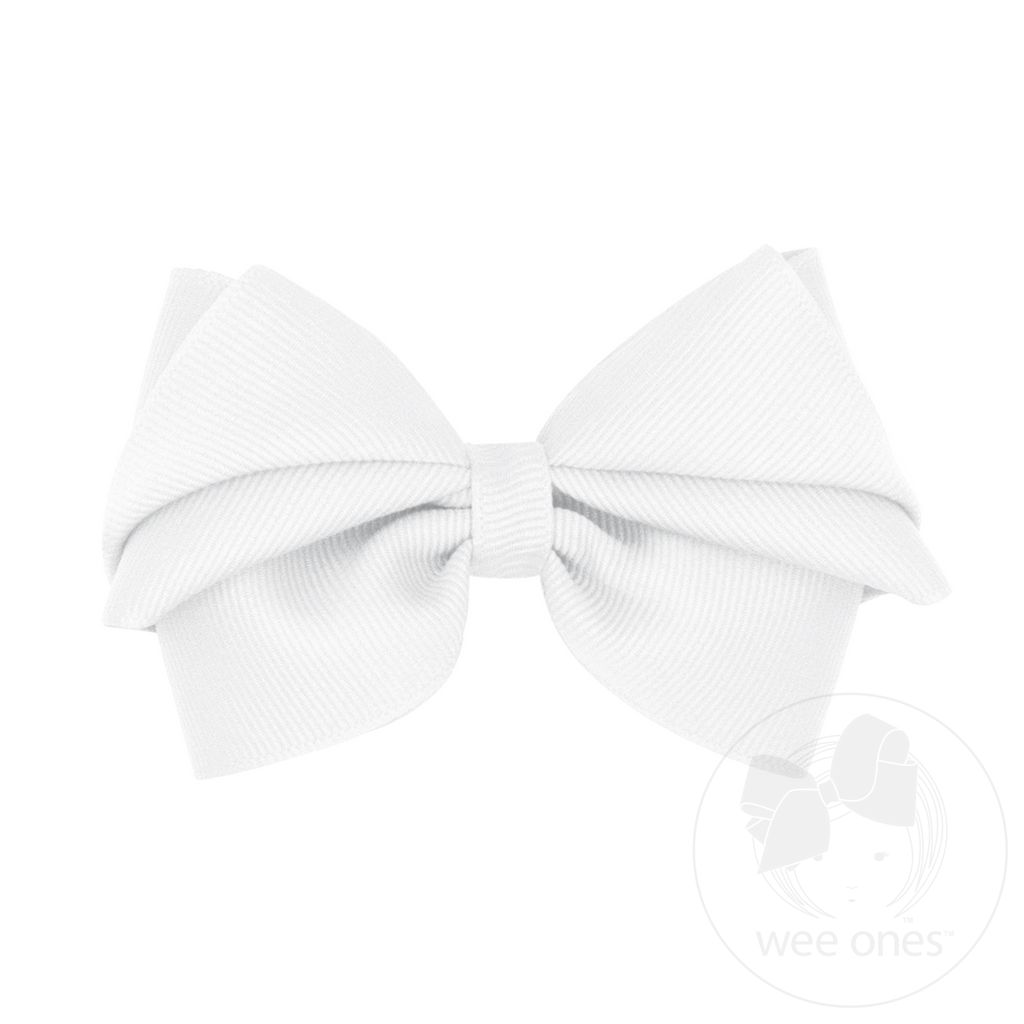 Small Pleated Grosgrain Hair Bow - WHITE