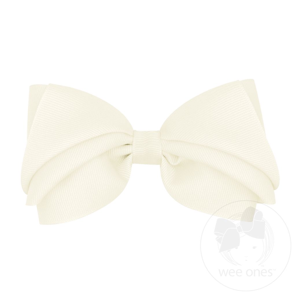 Mini King Pleated Grosgrain Hair Bow - ANTIQUE WHITE