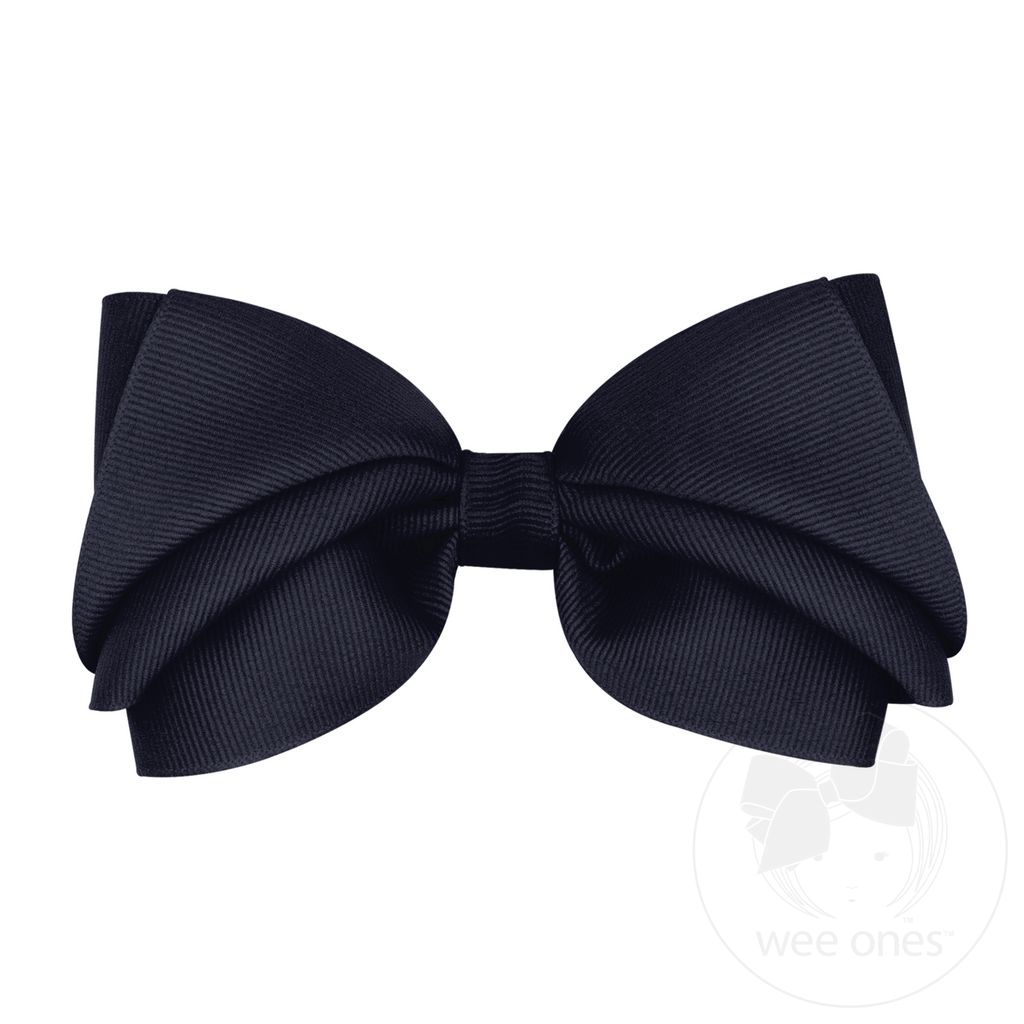 Mini King Pleated Grosgrain Hair Bow - NAVY