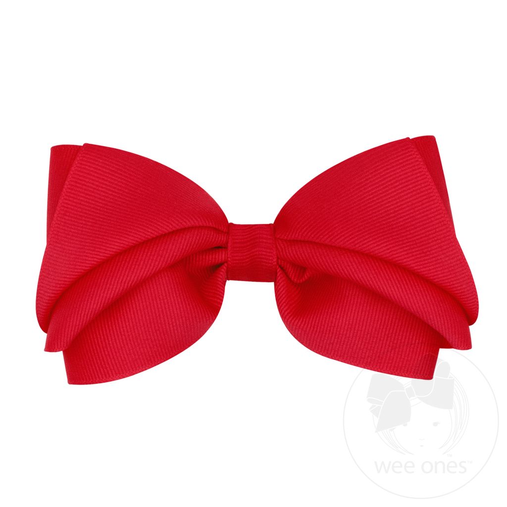 Mini King Pleated Grosgrain Hair Bow - RED