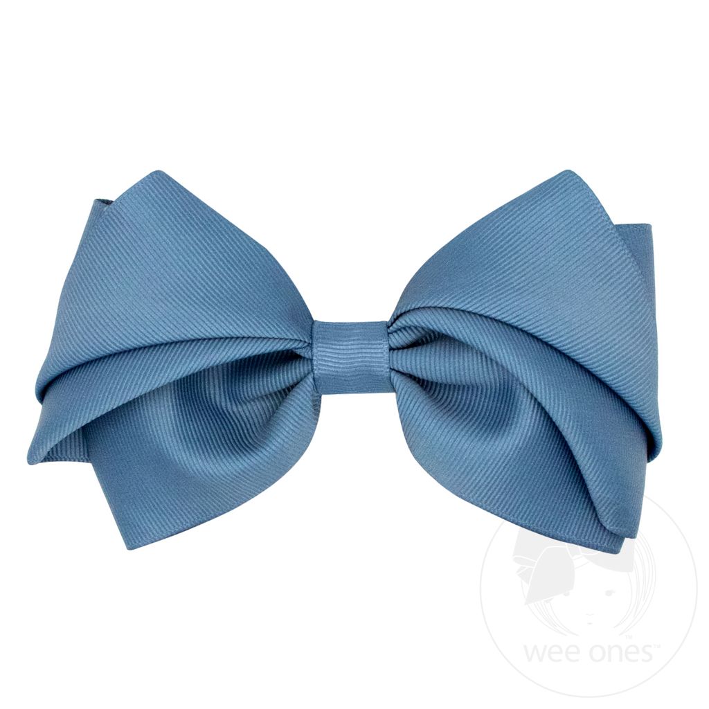 Mini King Pleated Grosgrain Hair Bow - SMOKE BLUE