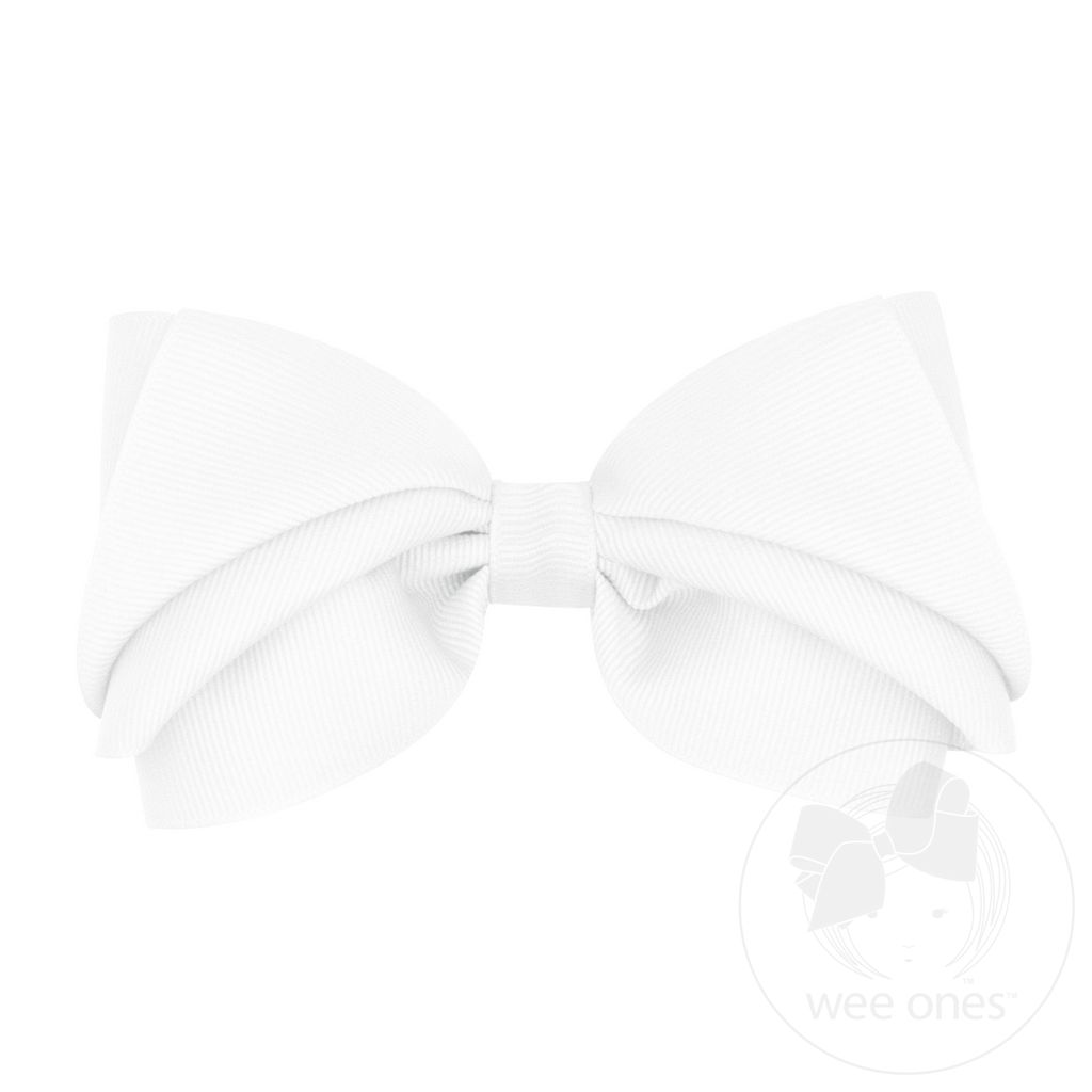 Mini King Pleated Grosgrain Hair Bow - WHITE