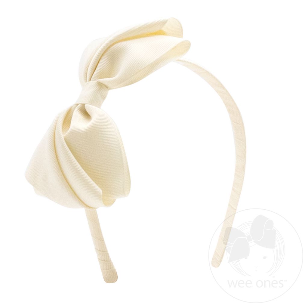 Mini King Pleated Grosgrain Hair Bow Headband - ANTIQUE WHITE