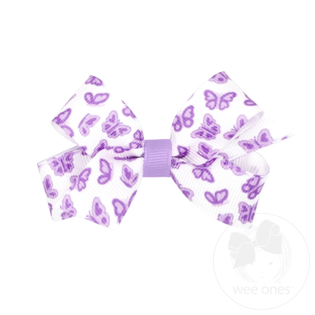 Mini Butterfly Print Grosgrain Hair Bow - LT ORCHID
