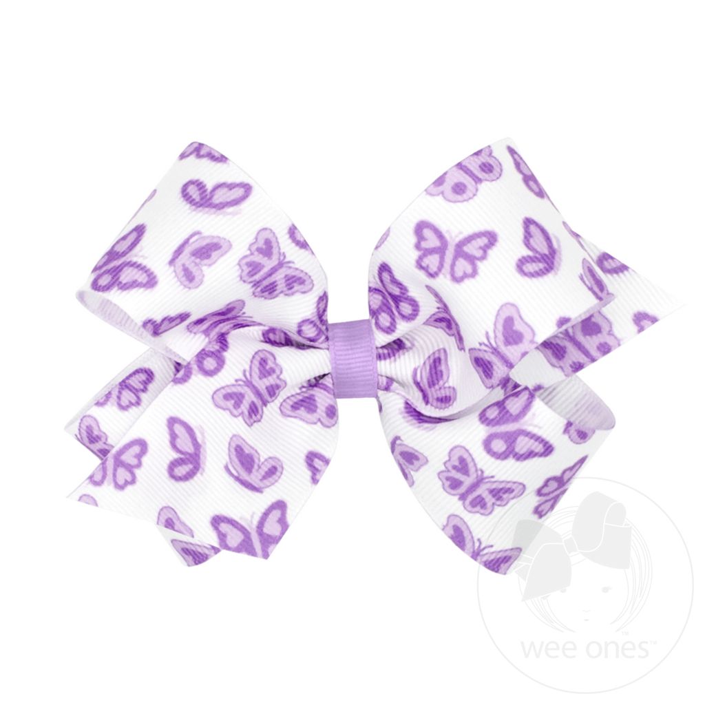 Medium Butterfly Print Grosgrain Hair Bow - LT ORCHID