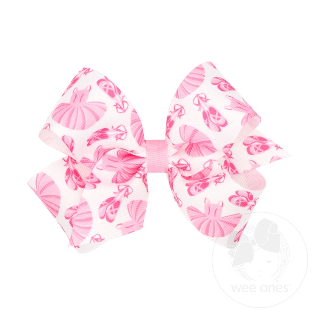 Medium Ballet Print Grosgrain Hair Bow - BALLERINA